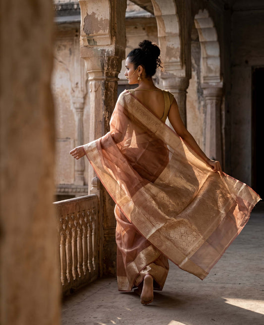 “Arohi” Rust Pure Tissue Banarasi Handloom Saree