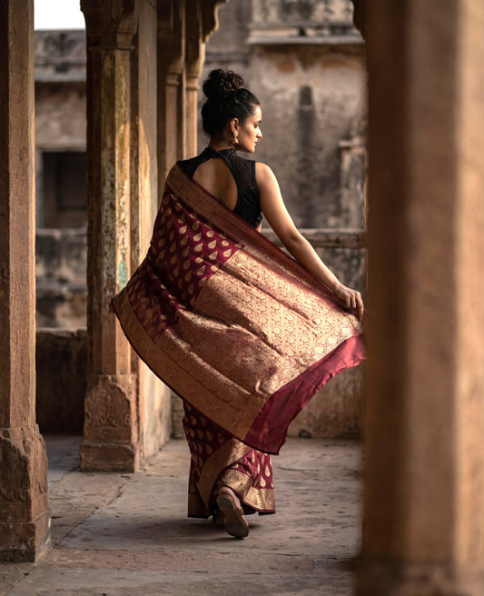 “Gul” Magenta lightweight Soft Drape Katan Silk Banarasi Handloom Saree