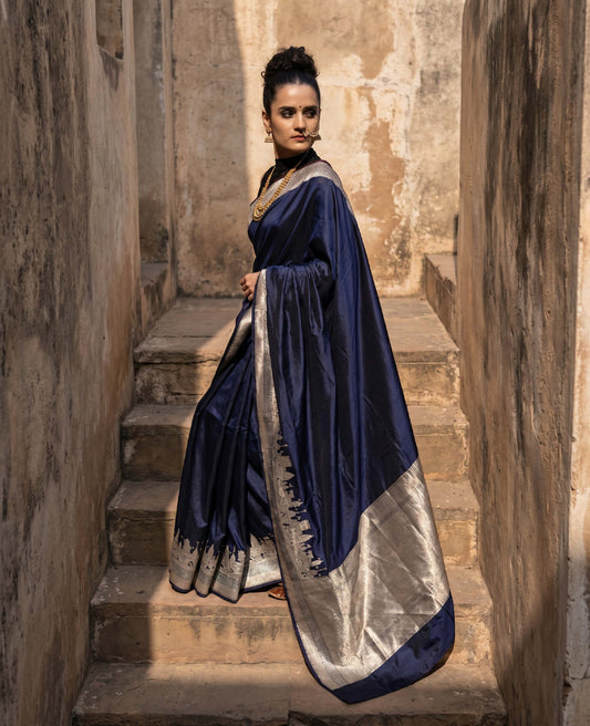 “Tat” Blue Pure Katan Silk Banarasi Handloom Saree