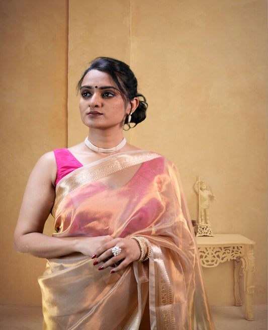 “Aavya” Gold Pure Tissue Banarasi Handloom Saree