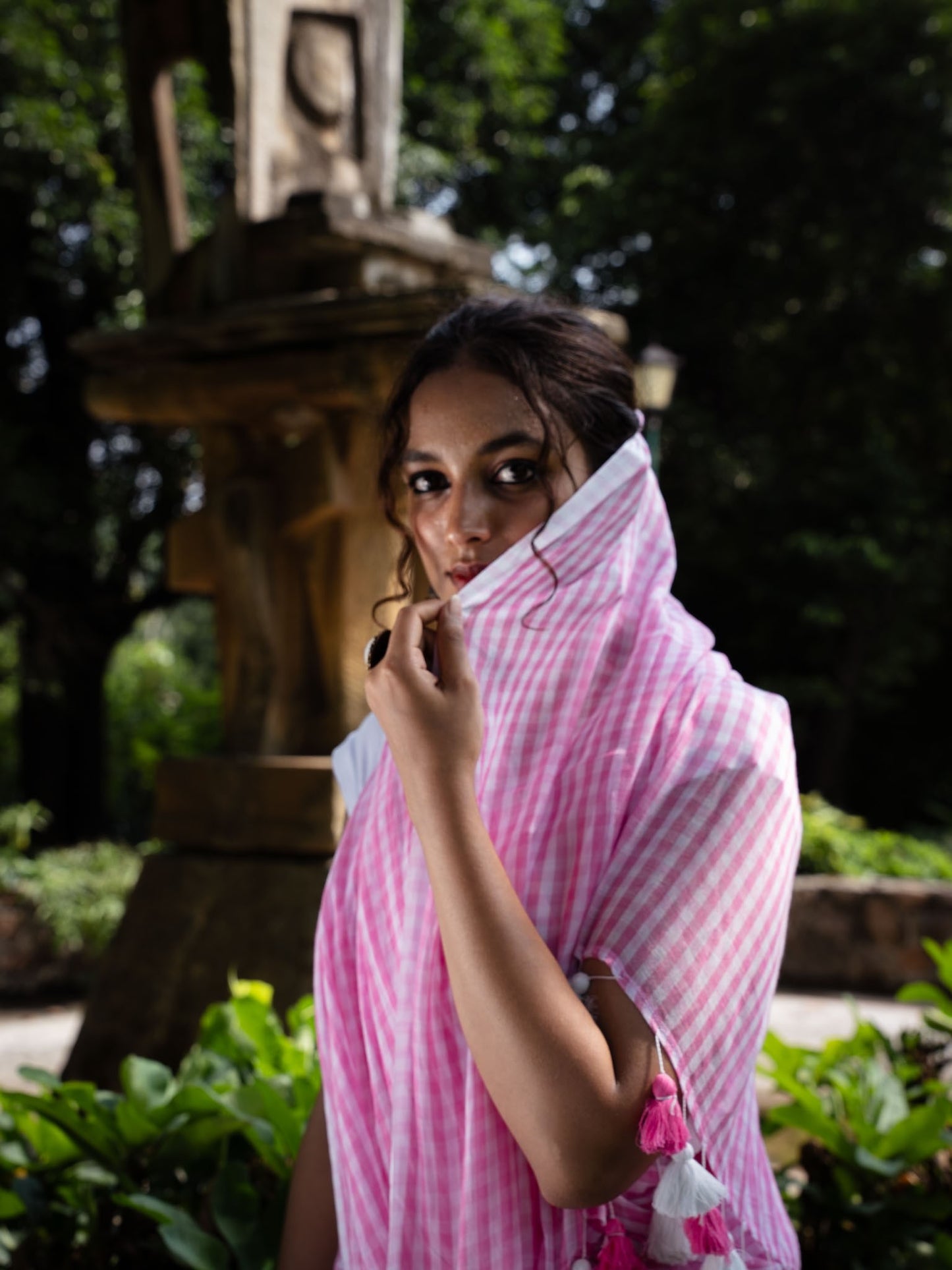 “Pihu” Pink & White Checks Mul Cotton Saree