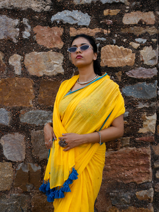 “Kiran” Yellow Mul Cotton Saree