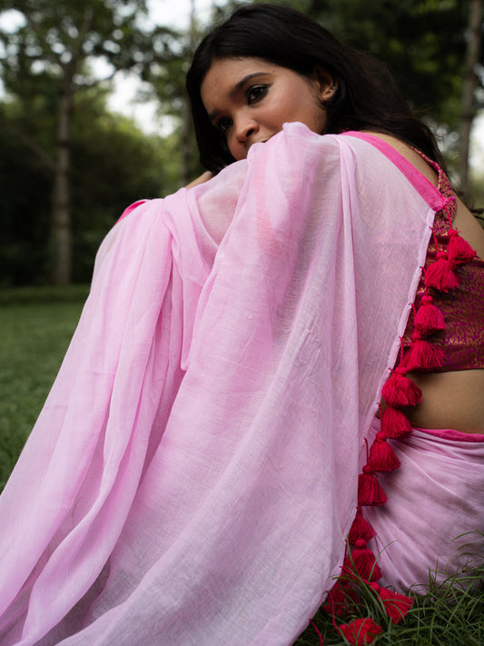 “Pankhuri” Baby Pink Mul Cotton Saree