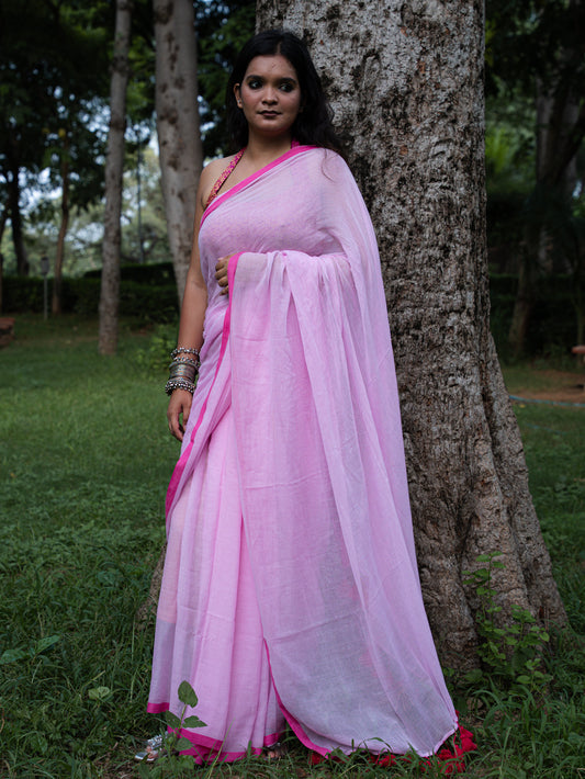 “Pankhuri” Baby Pink Mul Cotton Saree