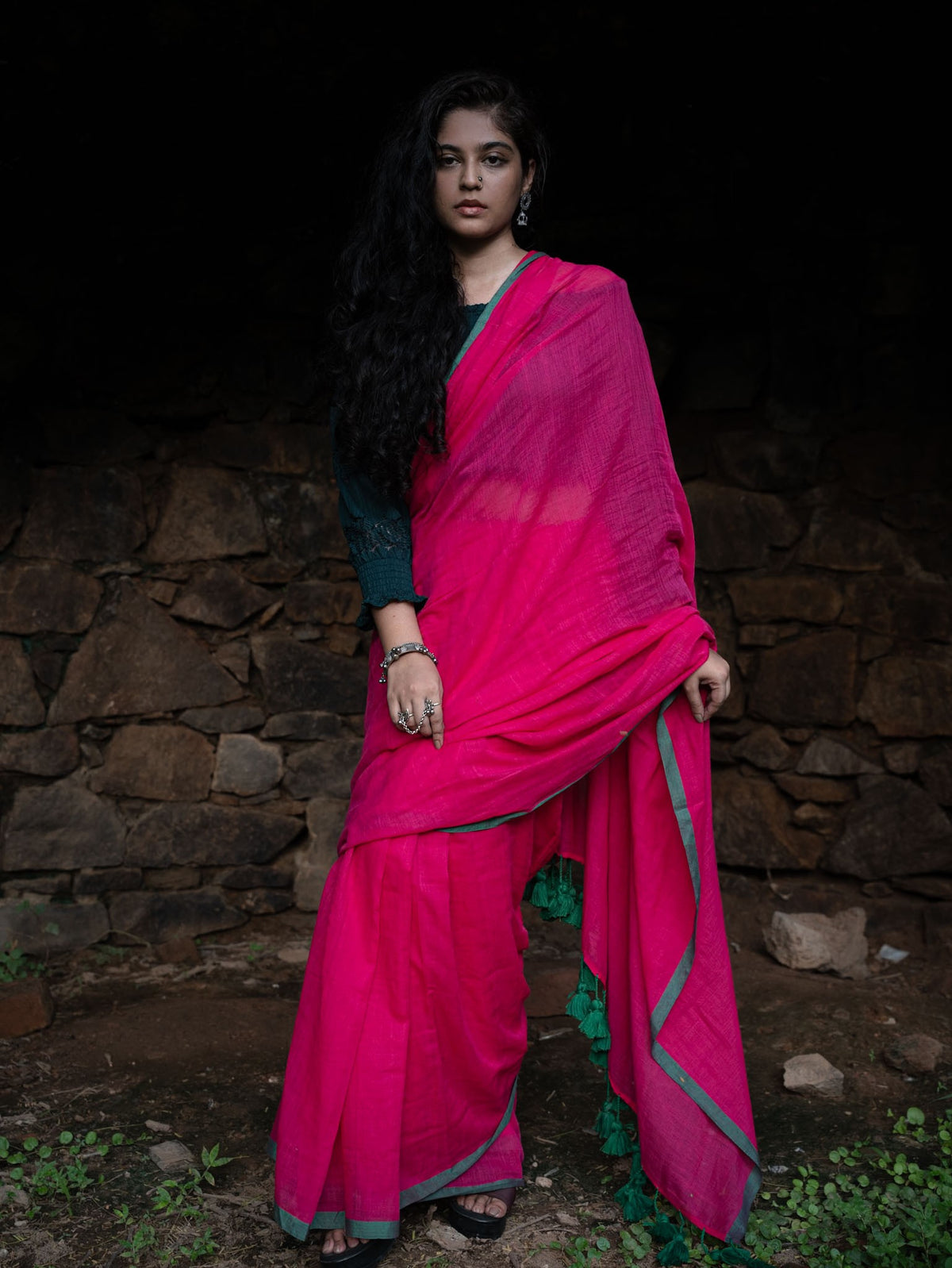 “Gulaabo” Hot Pink Mul Cotton Saree