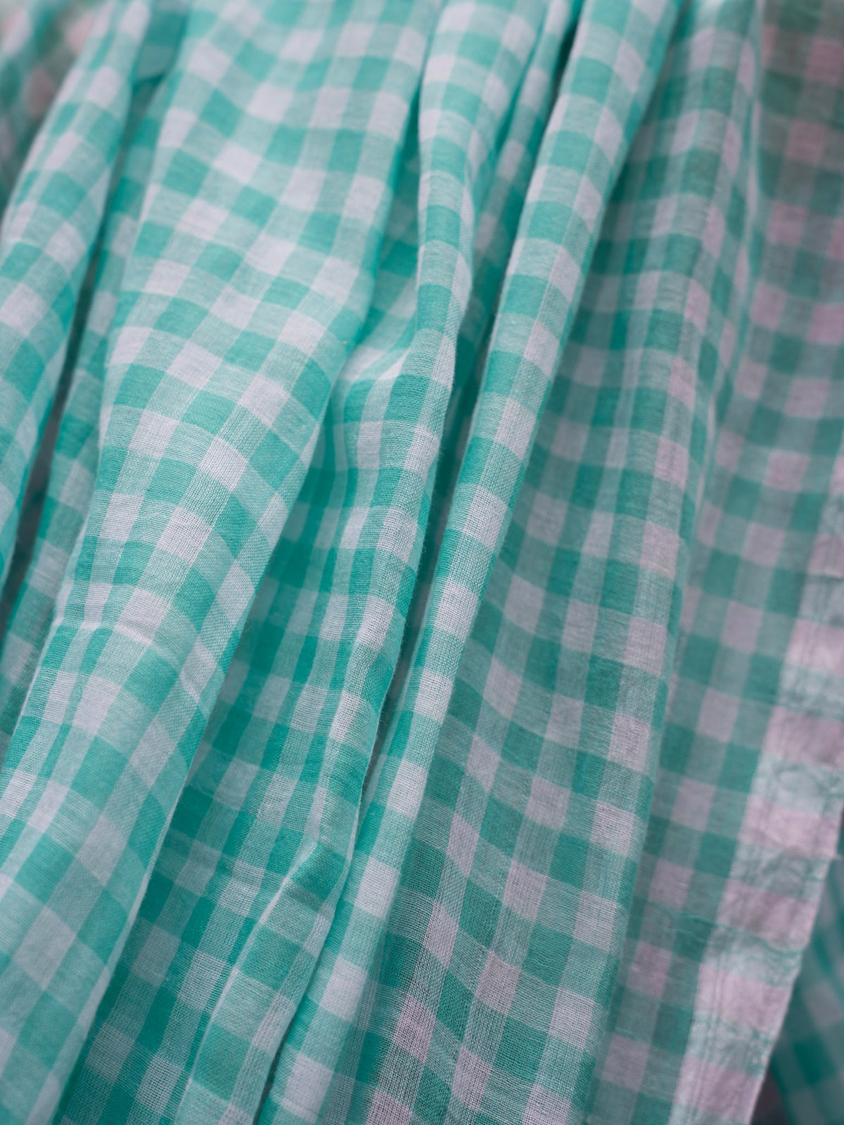 “Jheel” Aqua Blue & White Checks Mul Cotton Saree