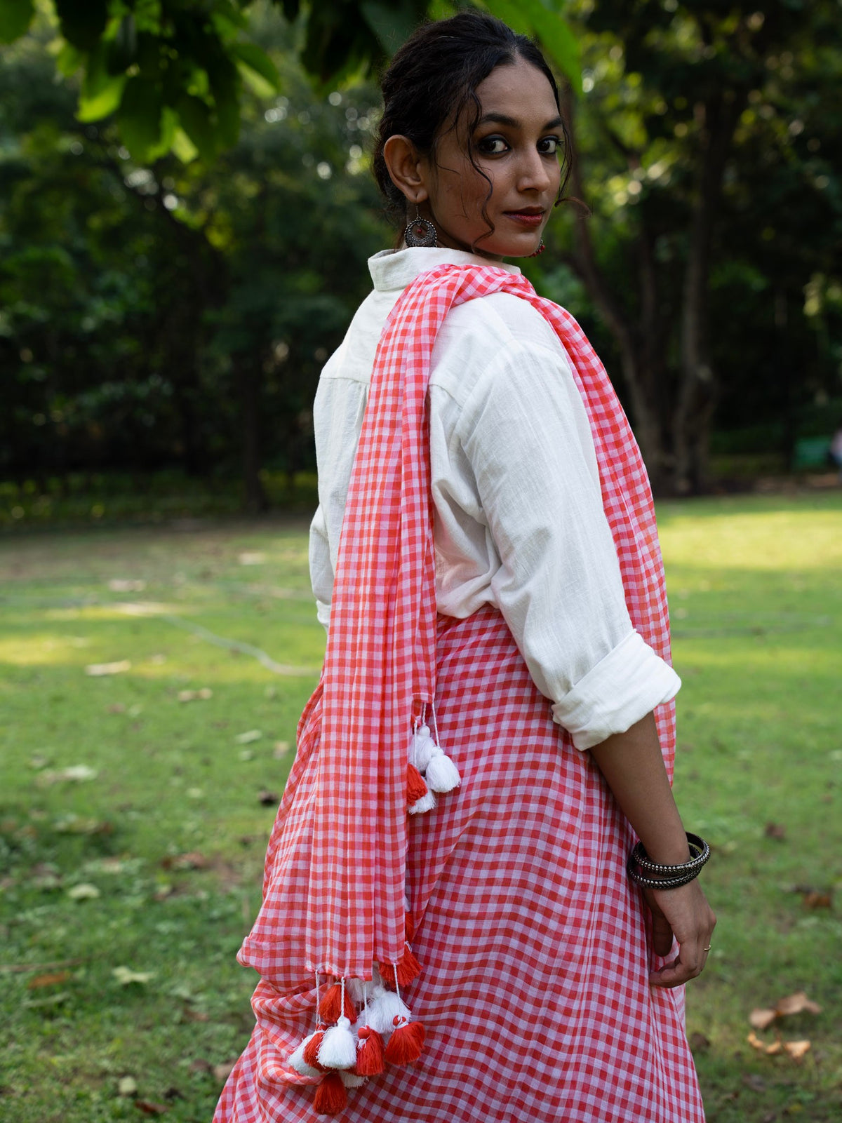 “Bulbul” Red & White Checks Mul Cotton Saree