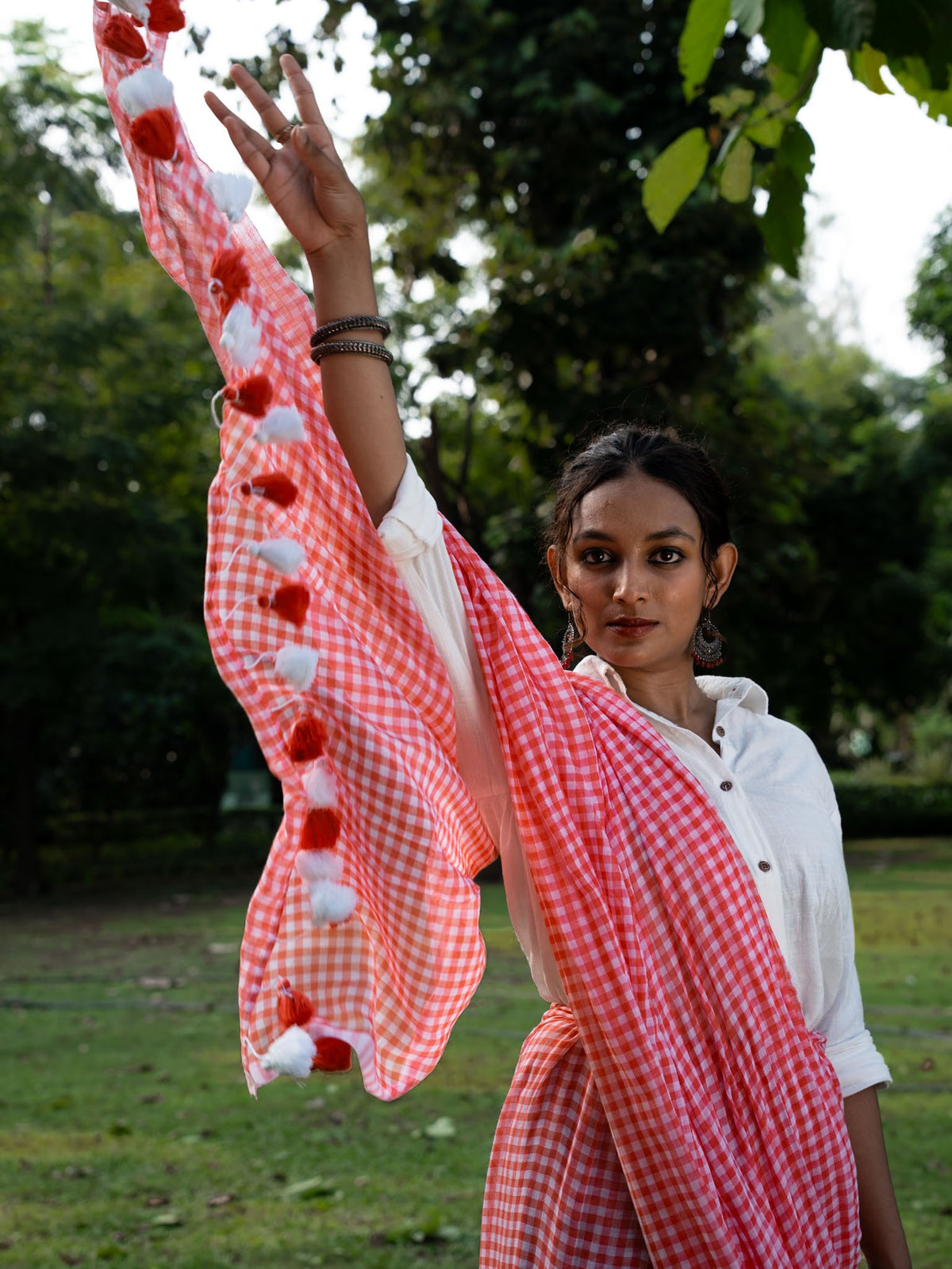 “Bulbul” Red & White Checks Mul Cotton Saree