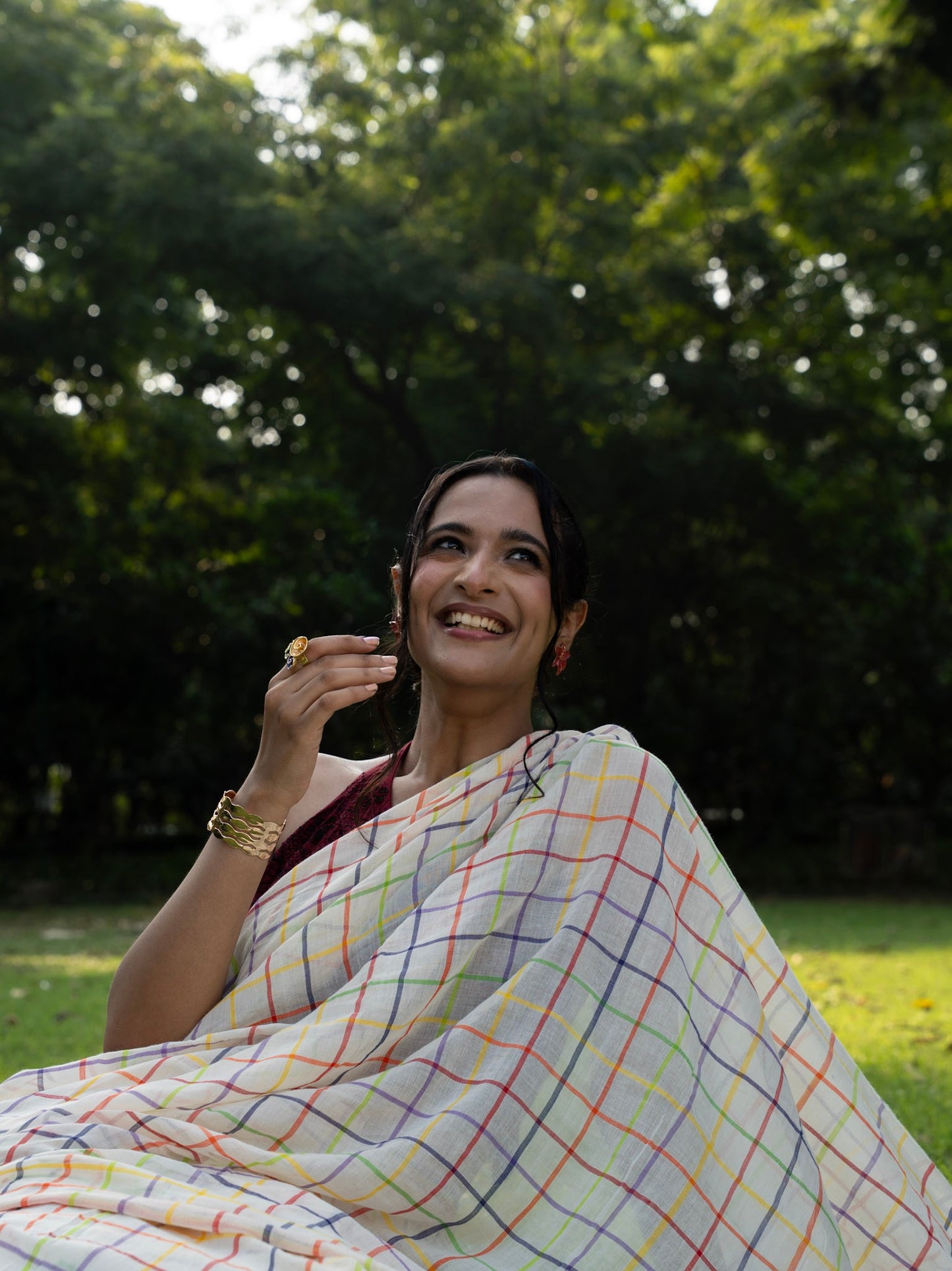 “Titli” Multicolour Checks Mul Cotton Saree