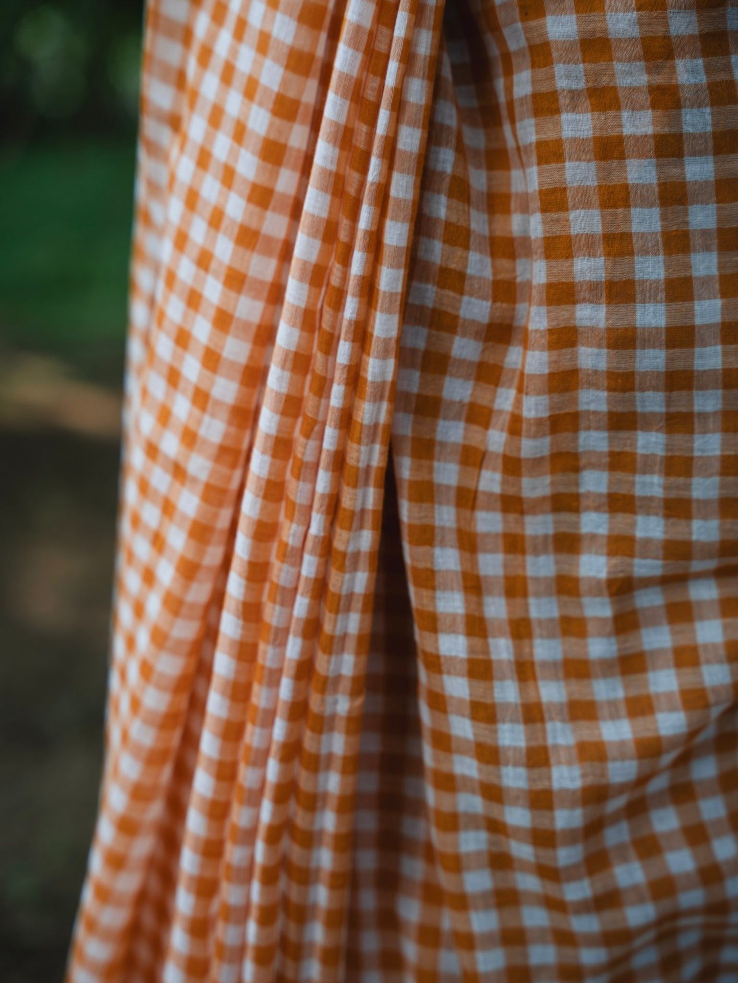 “Gilhari ” Warm Orange & White Checks Mul Cotton Saree