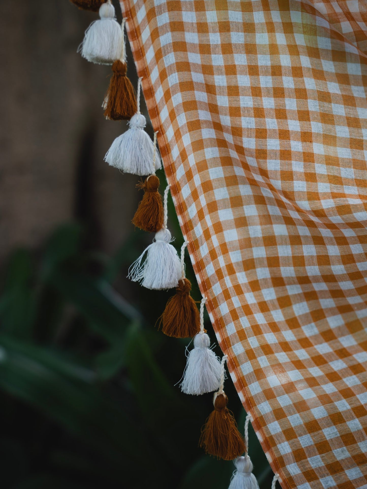 “Gilhari ” Warm Orange & White Checks Mul Cotton Saree