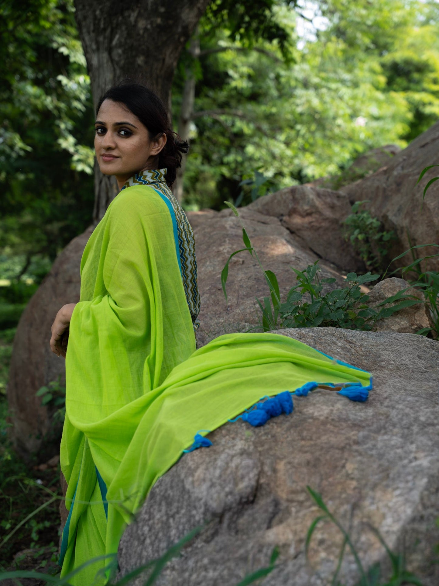 “Kairi” Bright Green Mul Cotton Saree