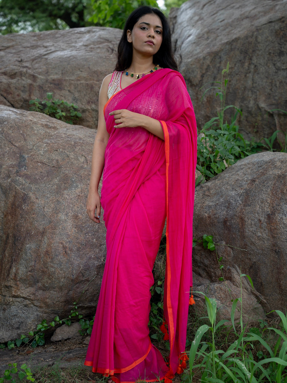 “Raani” Hot Pink Mul Cotton Saree