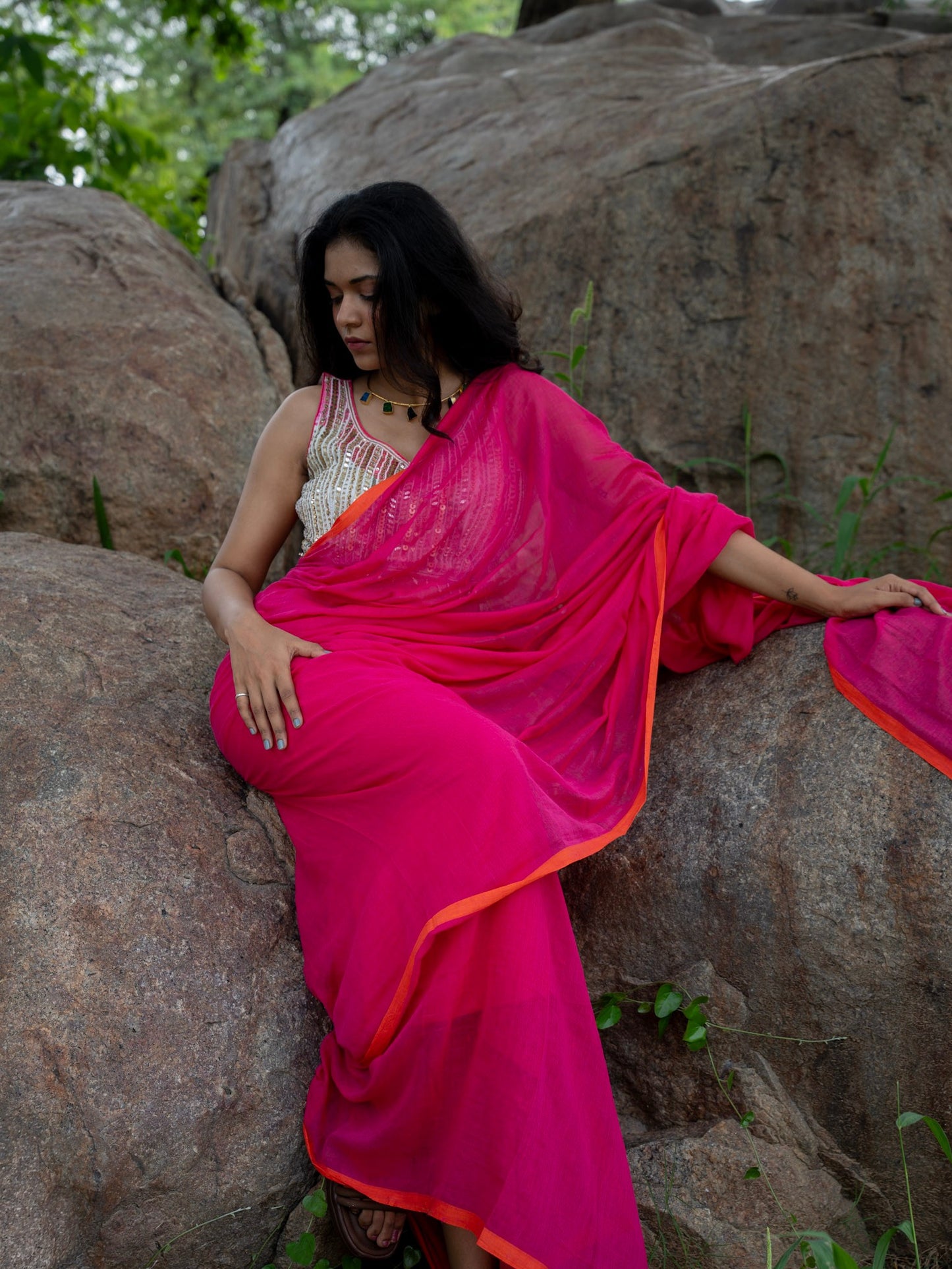 “Raani” Hot Pink Mul Cotton Saree
