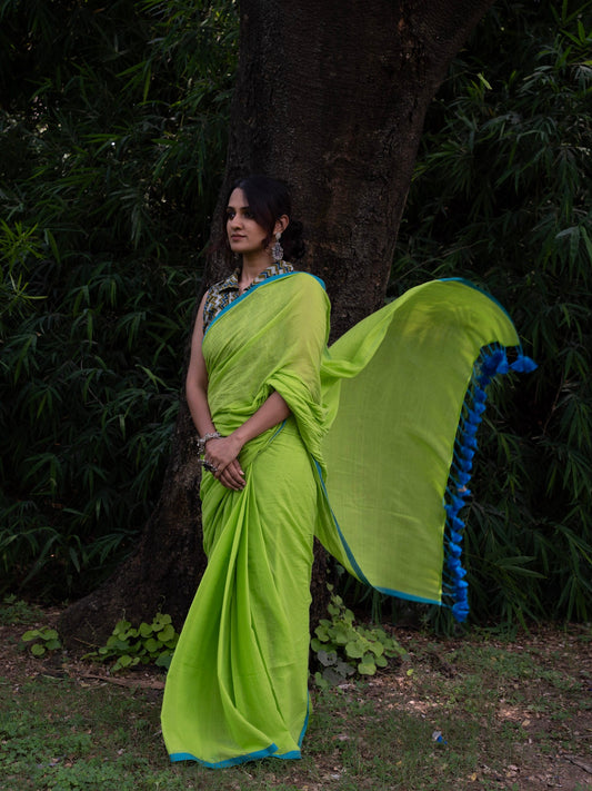 “Kairi” Bright Green Mul Cotton Saree