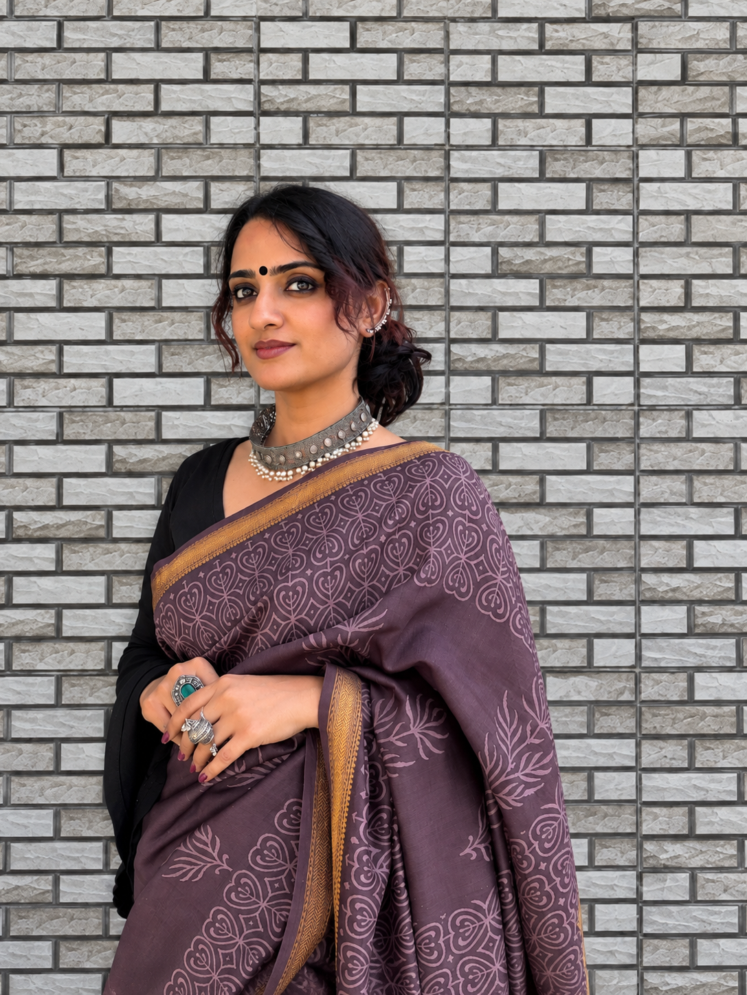 “SANDHYA (संध्या  ) ” Dusky Mauve Hand Block Printed Maheshwari Silk Saree