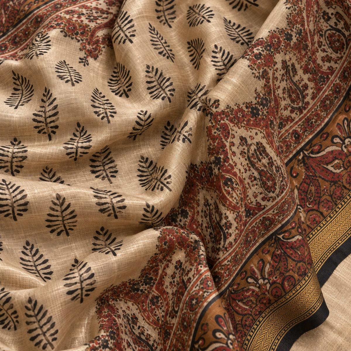 “Zeenat (ज़ीनत)” Beige Hand Block Printed Maheshwari Silk