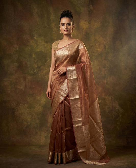 “Arohi” Rust Pure Tissue Banarasi Handloom Saree