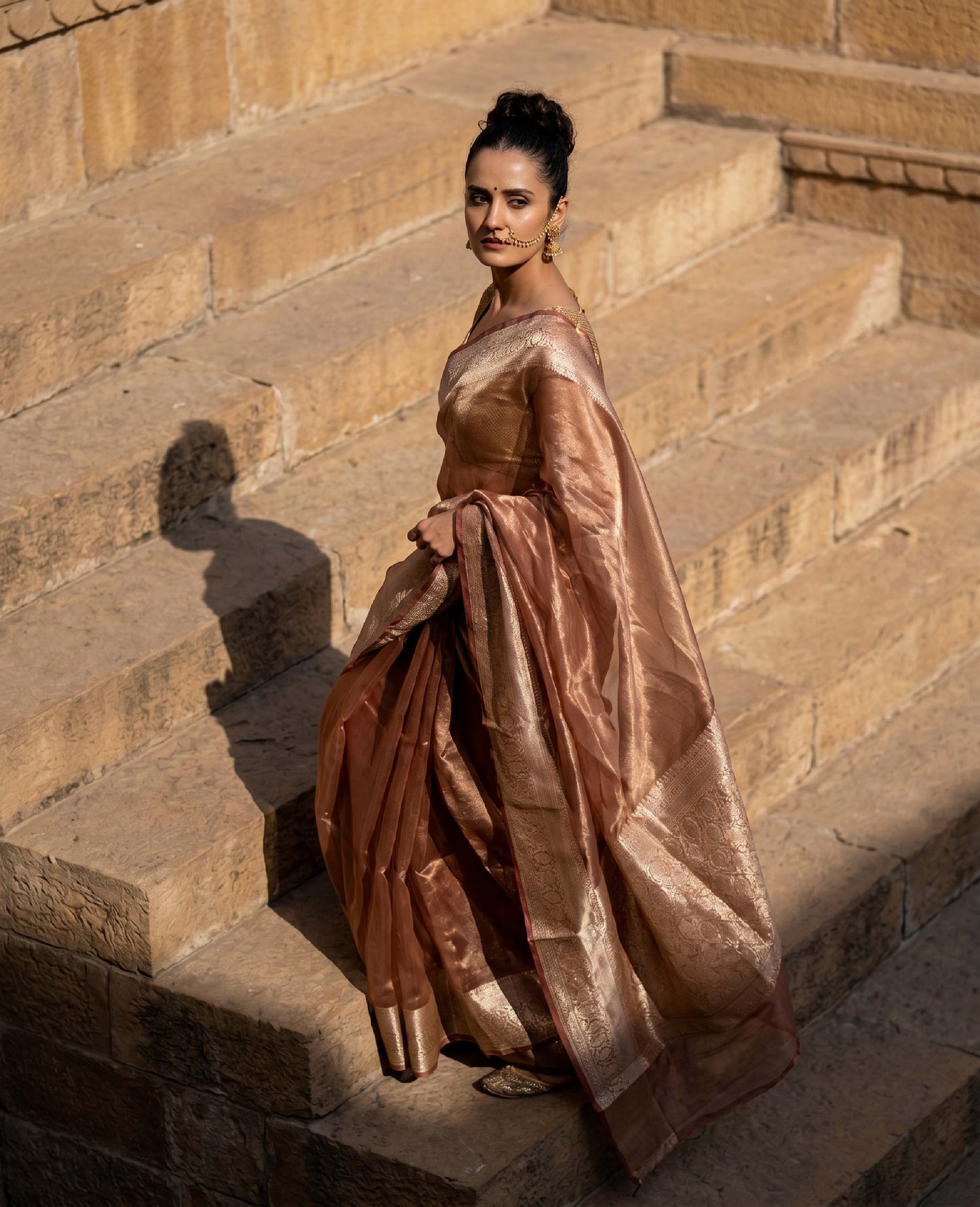 “Arohi” Rust Pure Tissue Banarasi Handloom Saree
