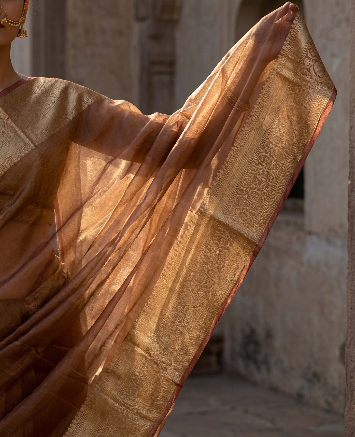 “Arohi” Rust Pure Tissue Banarasi Handloom Saree