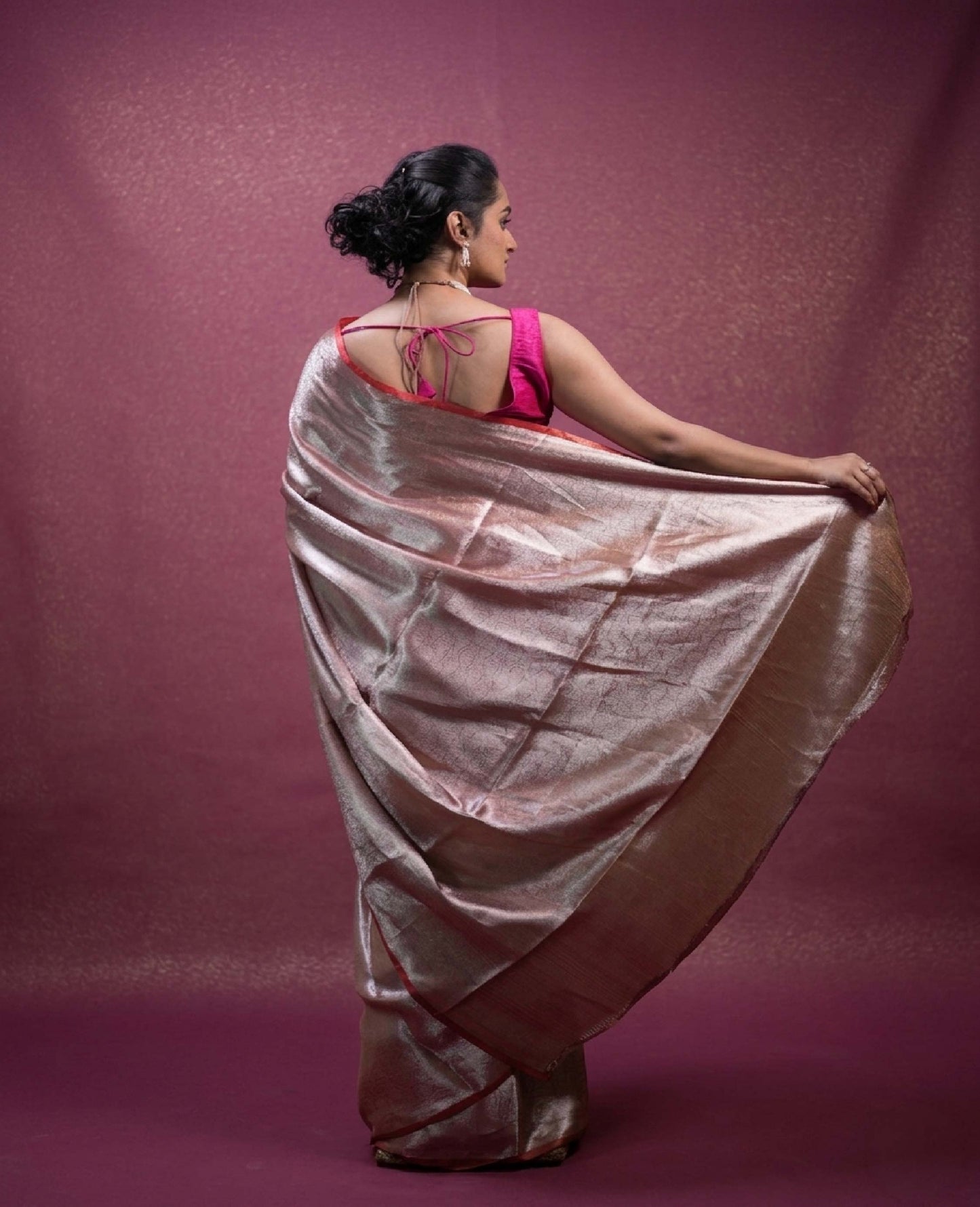 “Nyra” Rust-Silver Metallic Tissue Brocade Banarasi Handloom Saree