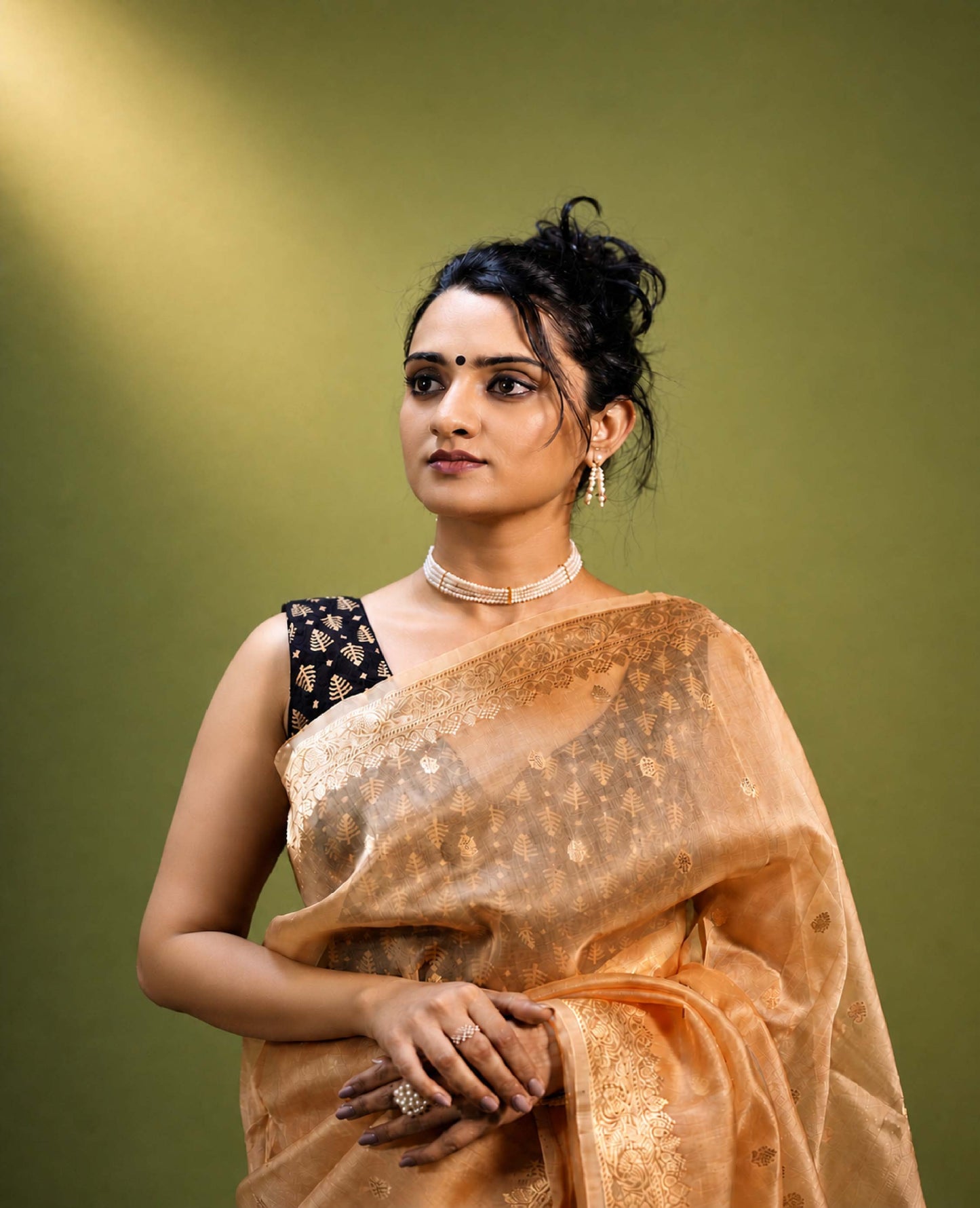 “Kashvi” Faun Gold Kora Organza Banarasi Handloom Saree