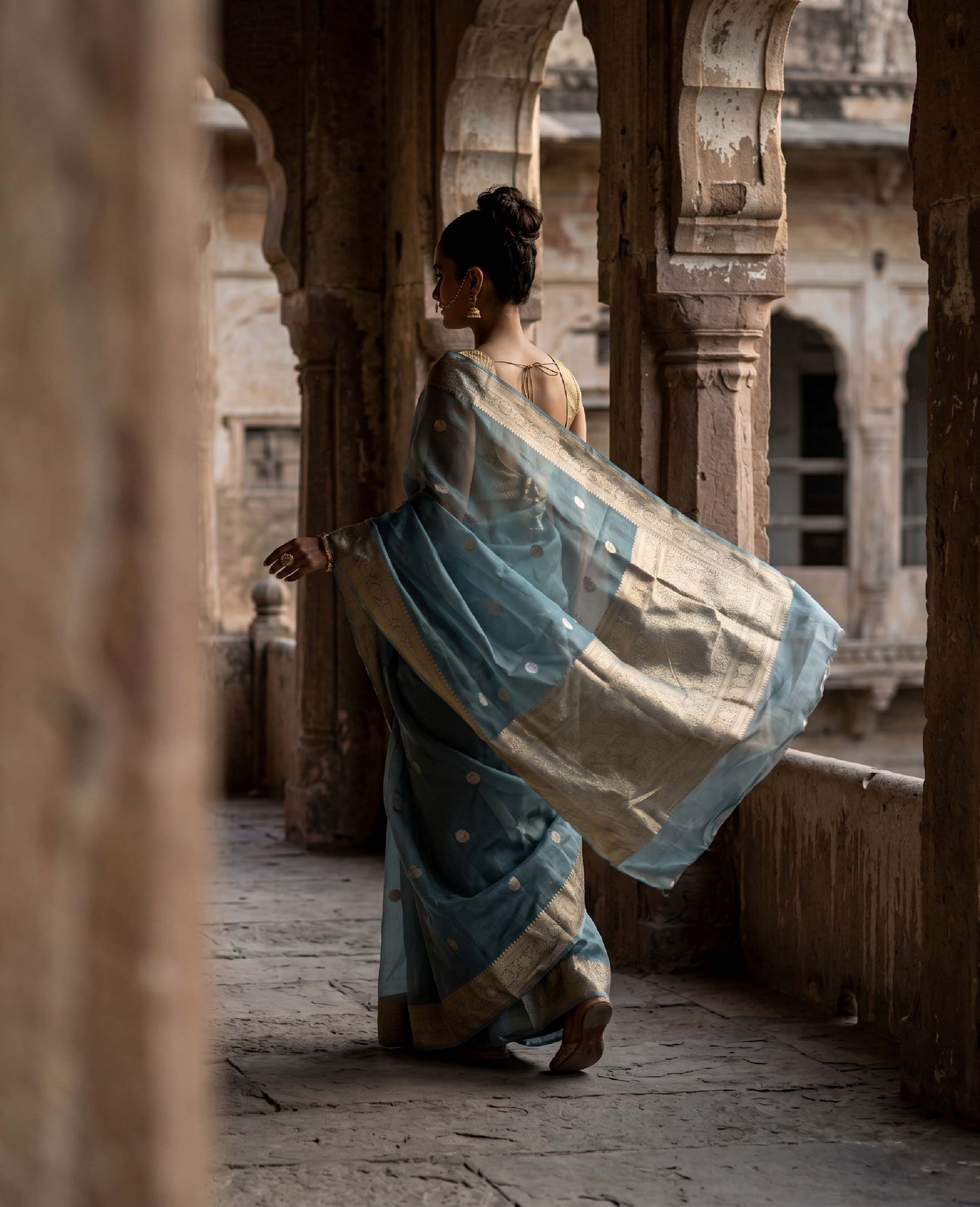 “Leher” Teal Kora Organza Banarasi Handloom Saree