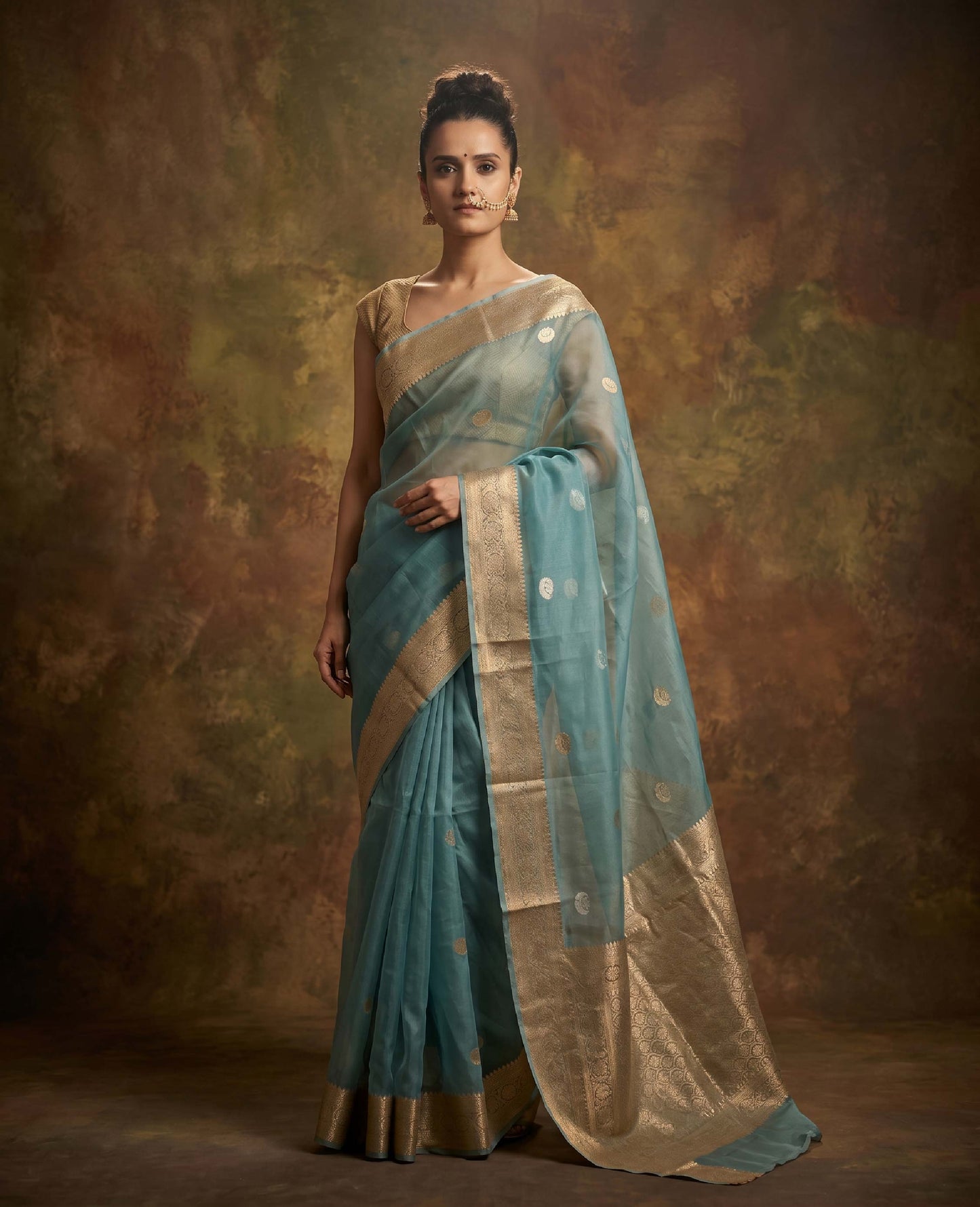 “Leher” Teal Kora Organza Banarasi Handloom Saree