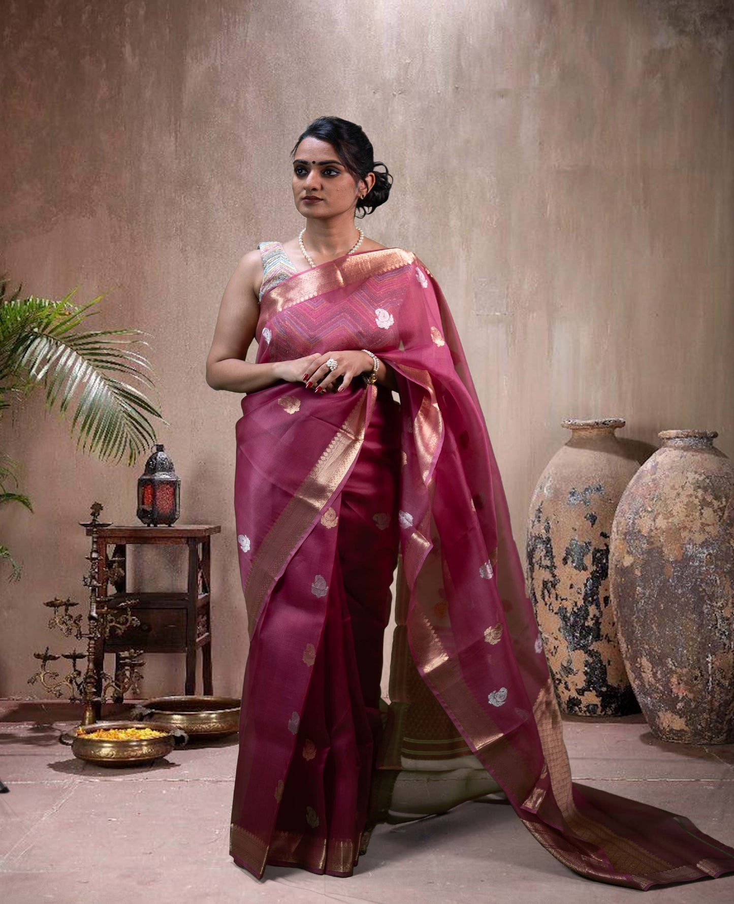 “Raaya” Mauve-Pink Kora Organza Banarasi Handloom Saree