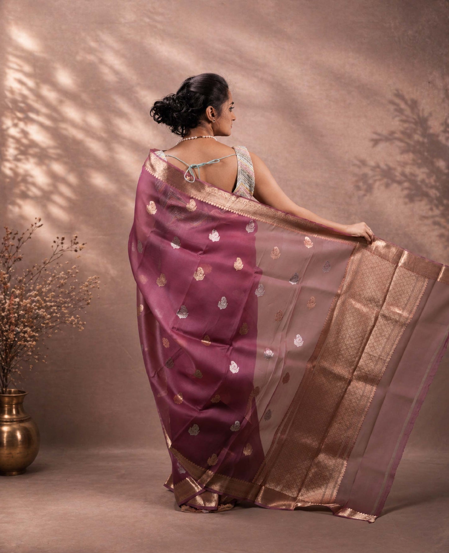“Raaya” Mauve-Pink Kora Organza Banarasi Handloom Saree