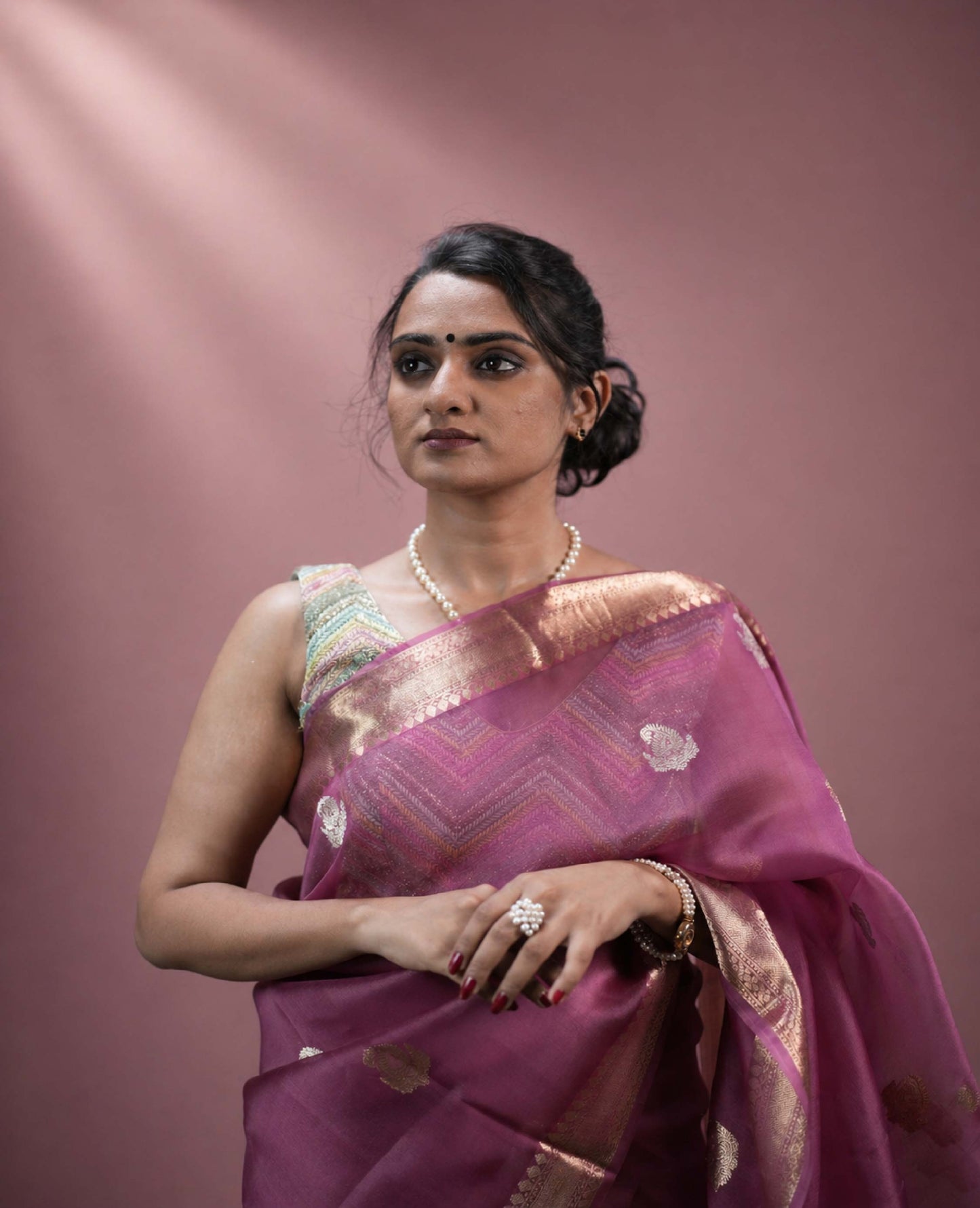 “Raaya” Mauve-Pink Kora Organza Banarasi Handloom Saree