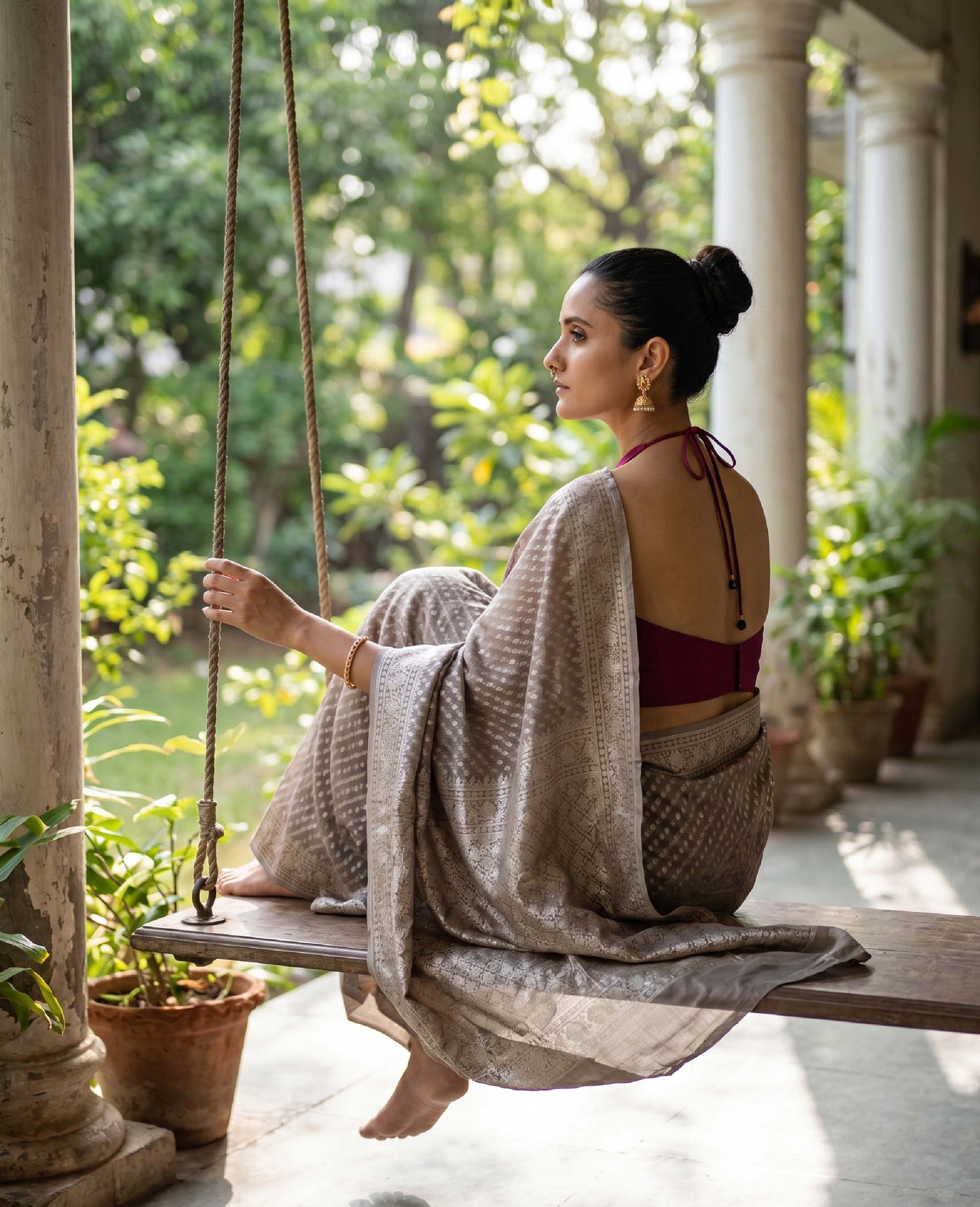 “Dhara” Brown Cotton Banarasi Jamdani Handloom Saree