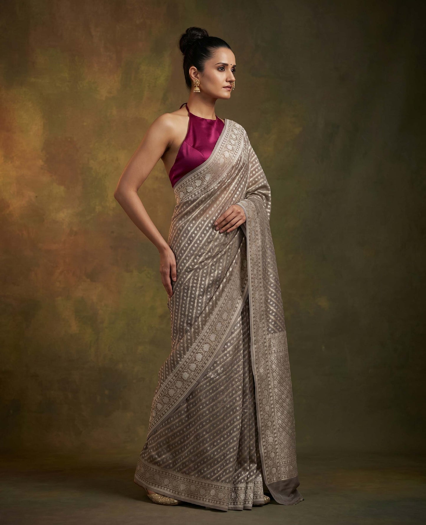 “Dhara” Brown Cotton Banarasi Jamdani Handloom Saree