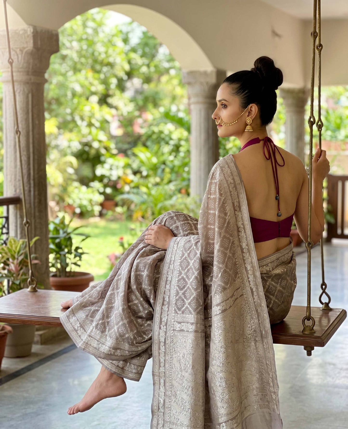 “Dhriti” Brown Cotton Banarasi Jamdani Handloom Saree