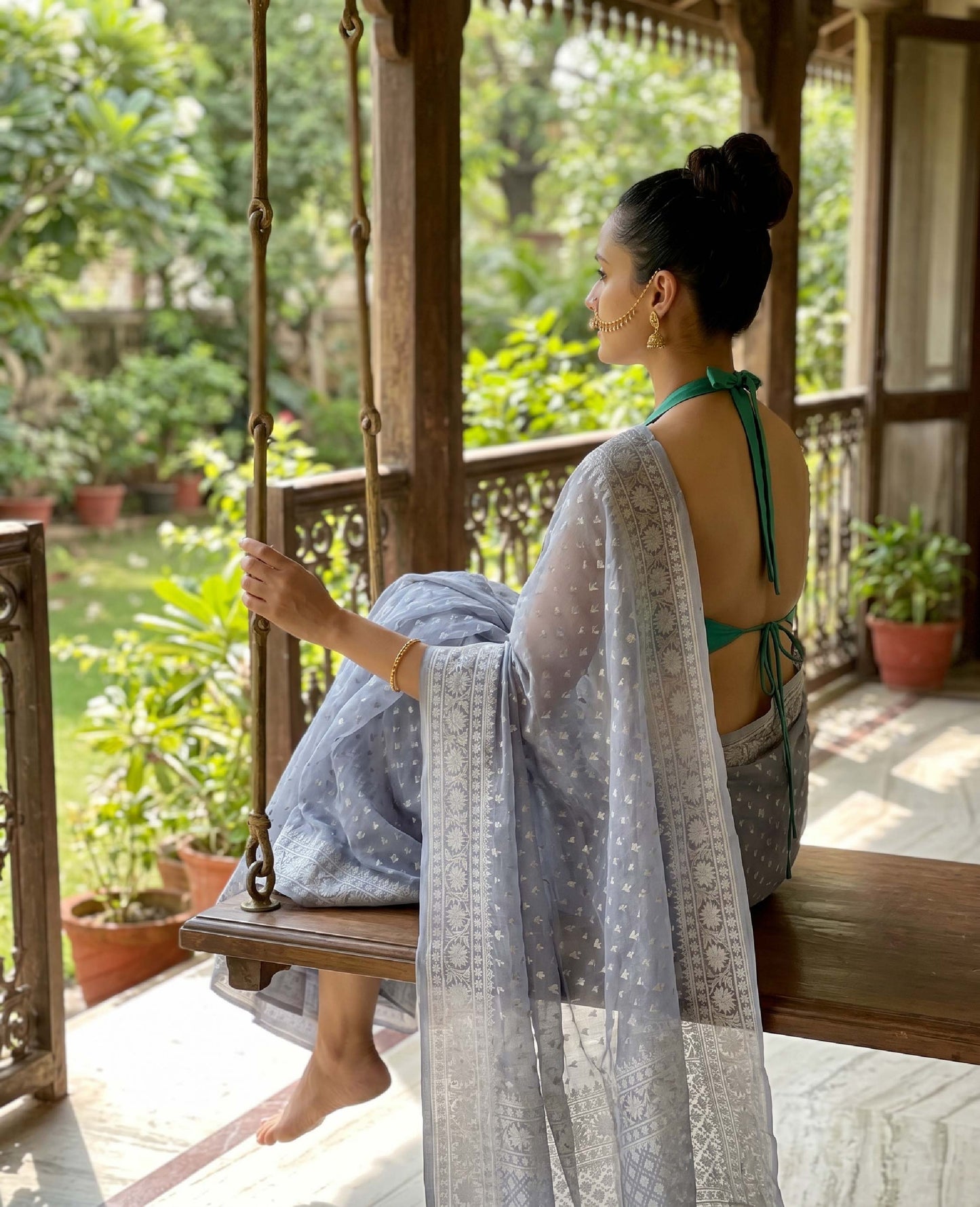 “Neer” Mist Blue Cotton Banarasi Jamdani Handloom Saree