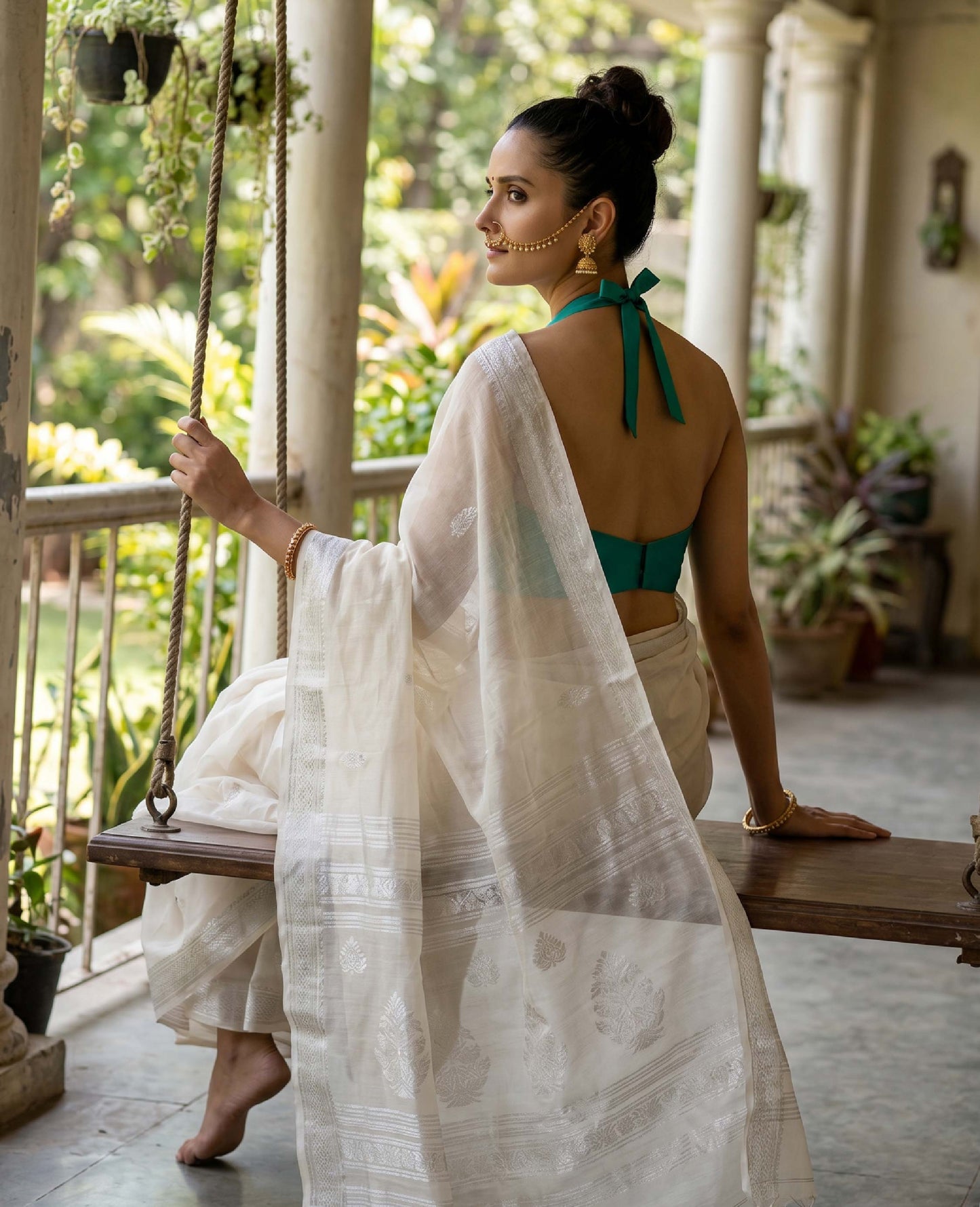 “Tanvi” Off-White Cotton Banarasi Jamdani Handloom Saree