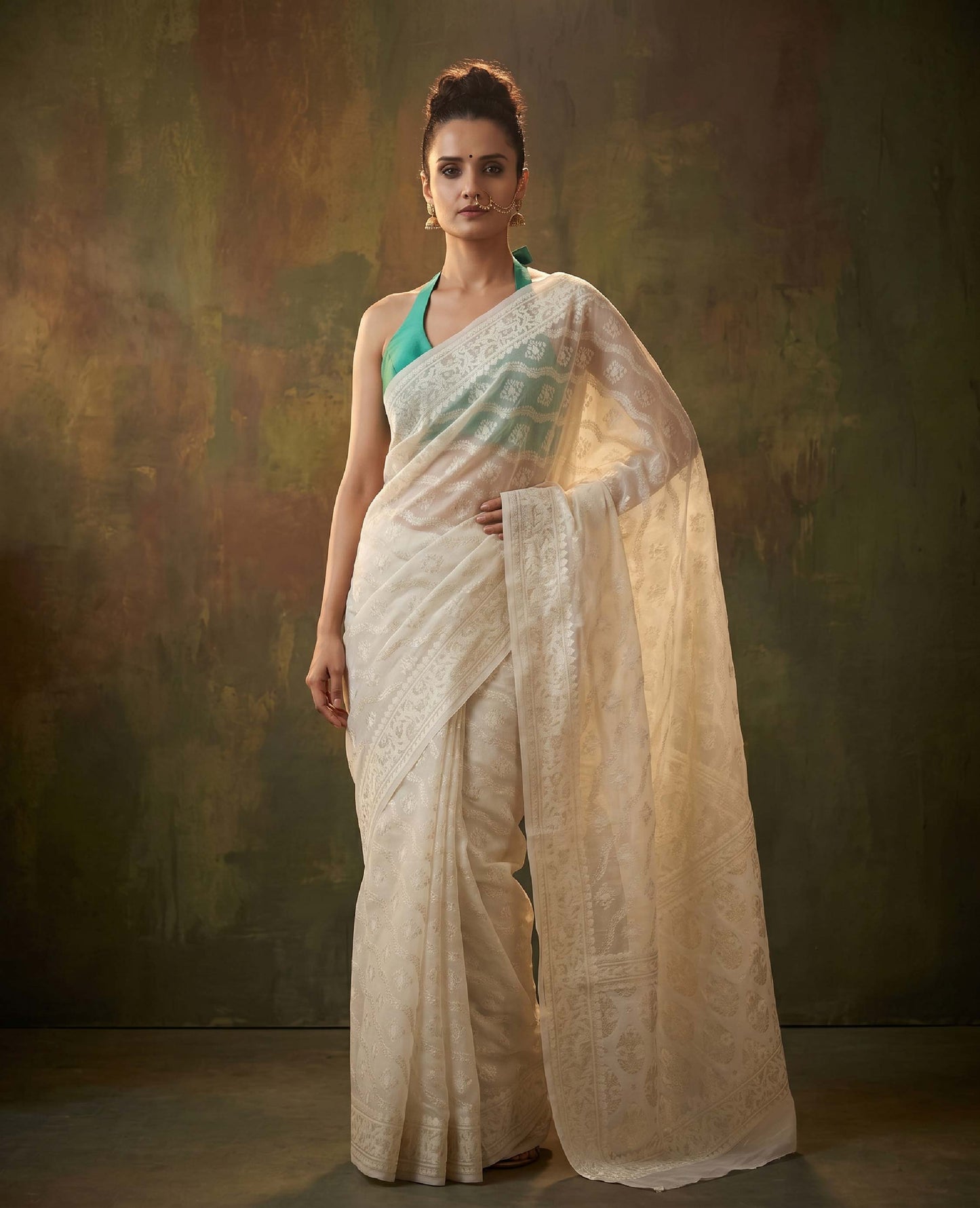 “Tanvi” Off-White Cotton Banarasi Jamdani Handloom Saree