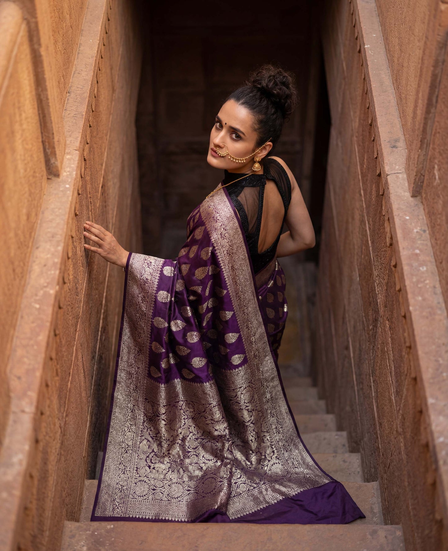 “Dyuti” Purple lightweight Soft Drape Katan Silk Banarasi Handloom Saree