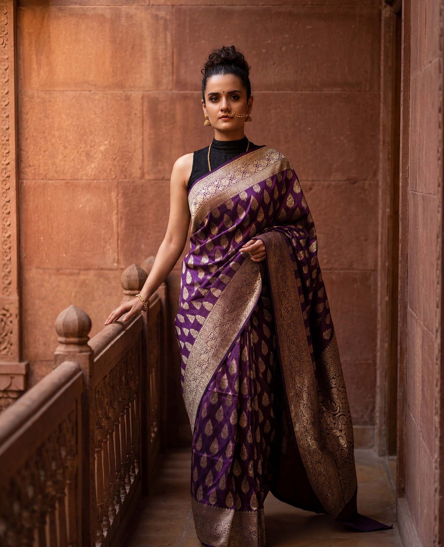 “Dyuti” Purple lightweight Soft Drape Katan Silk Banarasi Handloom Saree