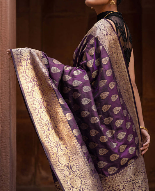 “Dyuti” Purple lightweight Soft Drape Katan Silk Banarasi Handloom Saree
