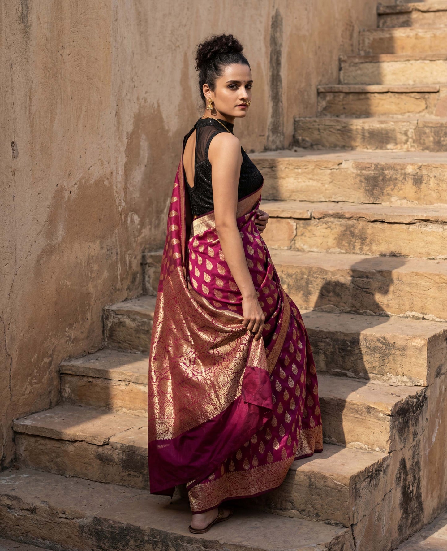 “Gul” Magenta lightweight Soft Drape Katan Silk Banarasi Handloom Saree