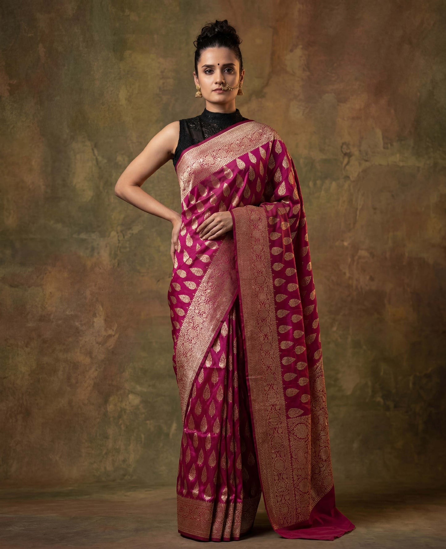 “Gul” Magenta lightweight Soft Drape Katan Silk Banarasi Handloom Saree