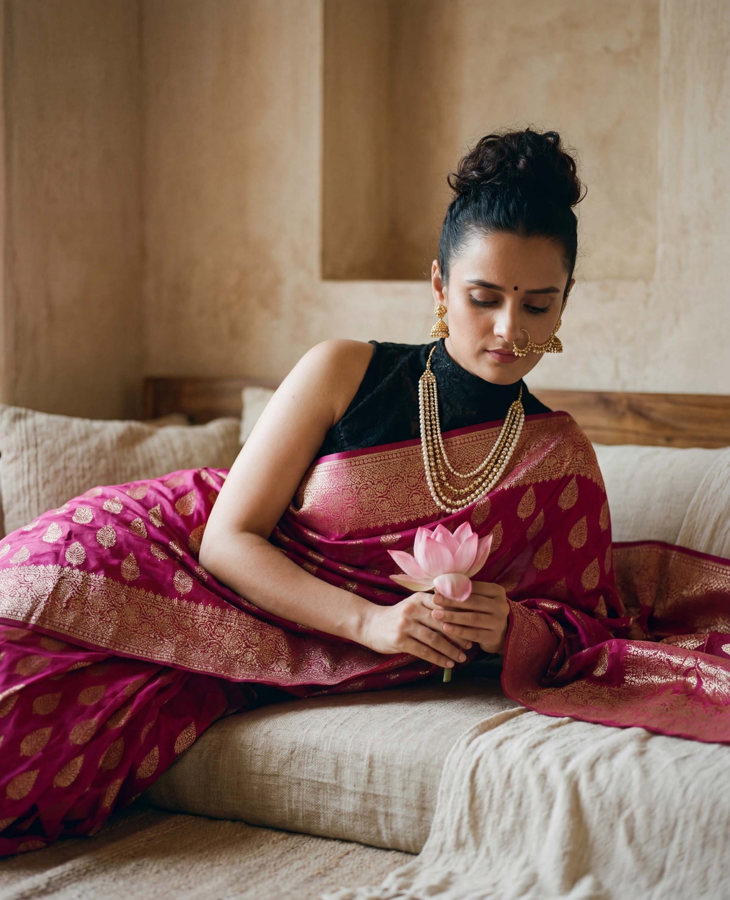 “Gul” Magenta lightweight Soft Drape Katan Silk Banarasi Handloom Saree