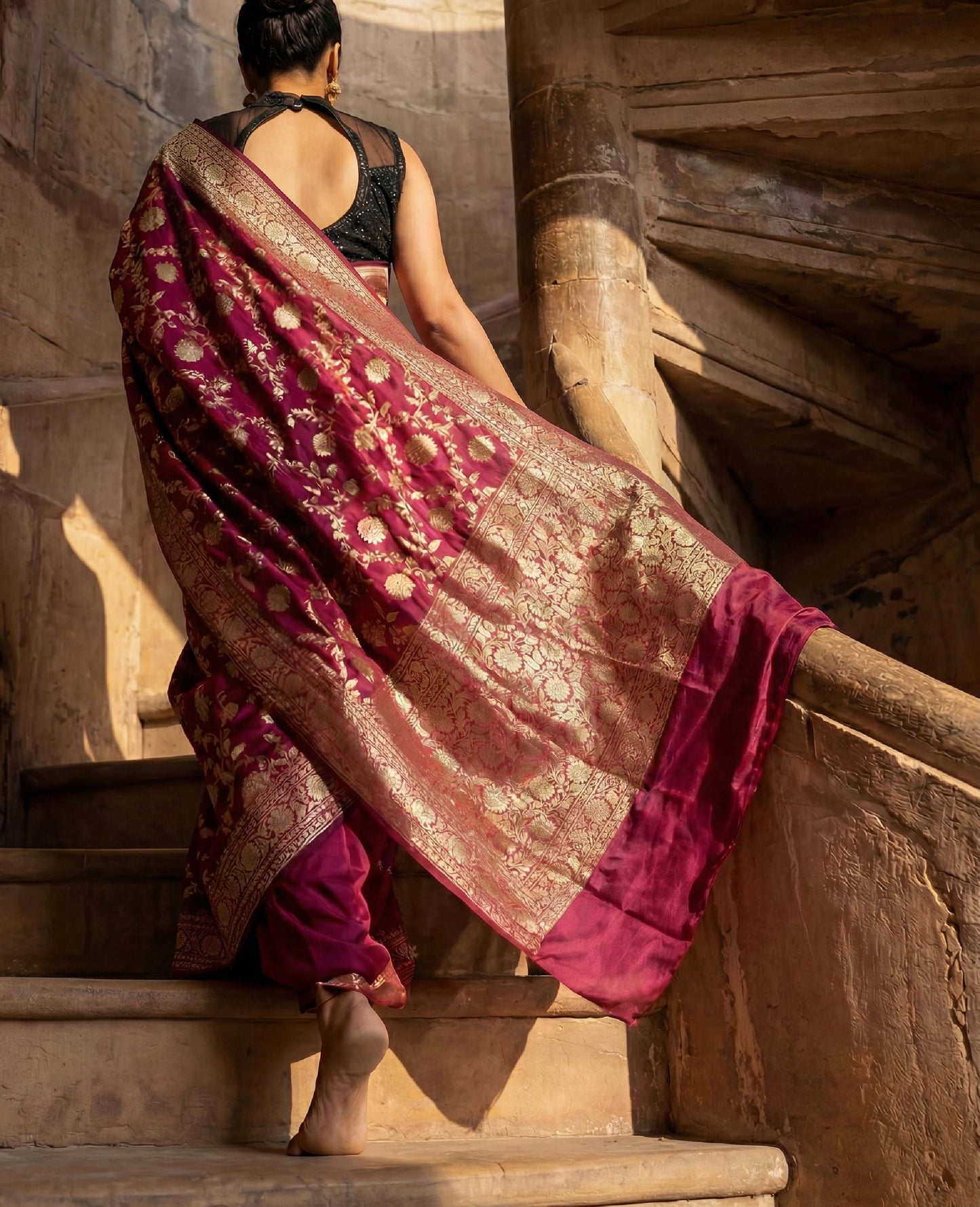“Gulaal” Magenta–Red Pure Katan Silk Banarasi Handloom Saree