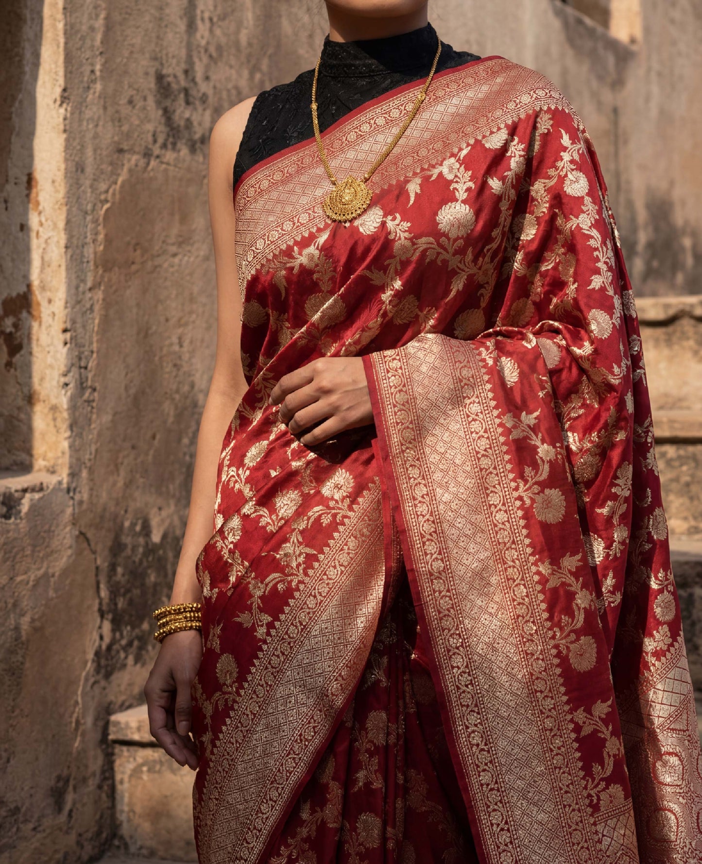 “Kumkum” Red Pure Katan Silk Banarasi Handloom Saree