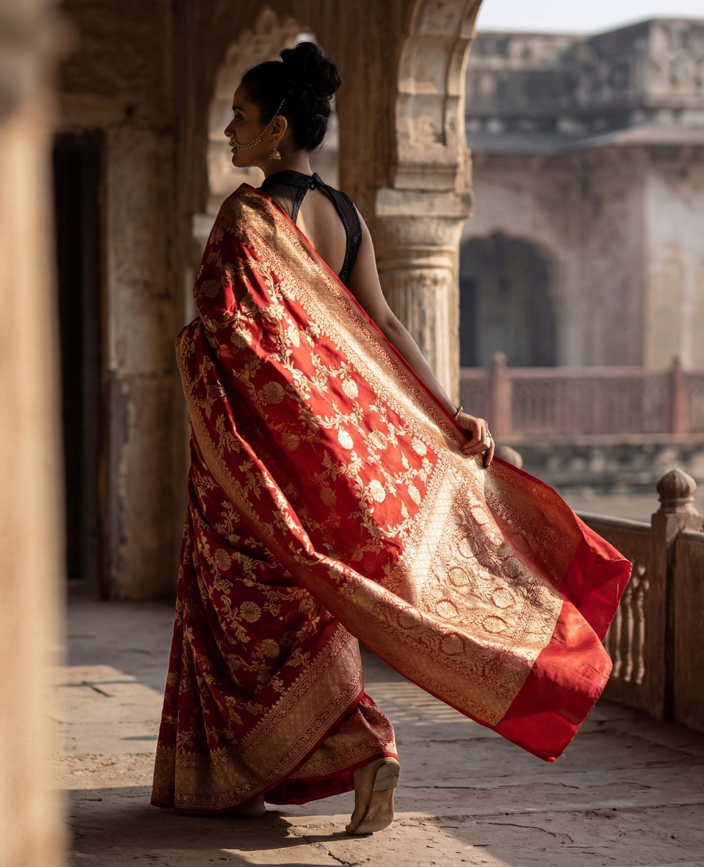 “Kumkum” Red Pure Katan Silk Banarasi Handloom Saree