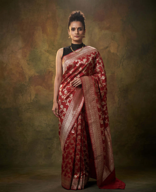 “Kumkum” Red Pure Katan Silk Banarasi Handloom Saree