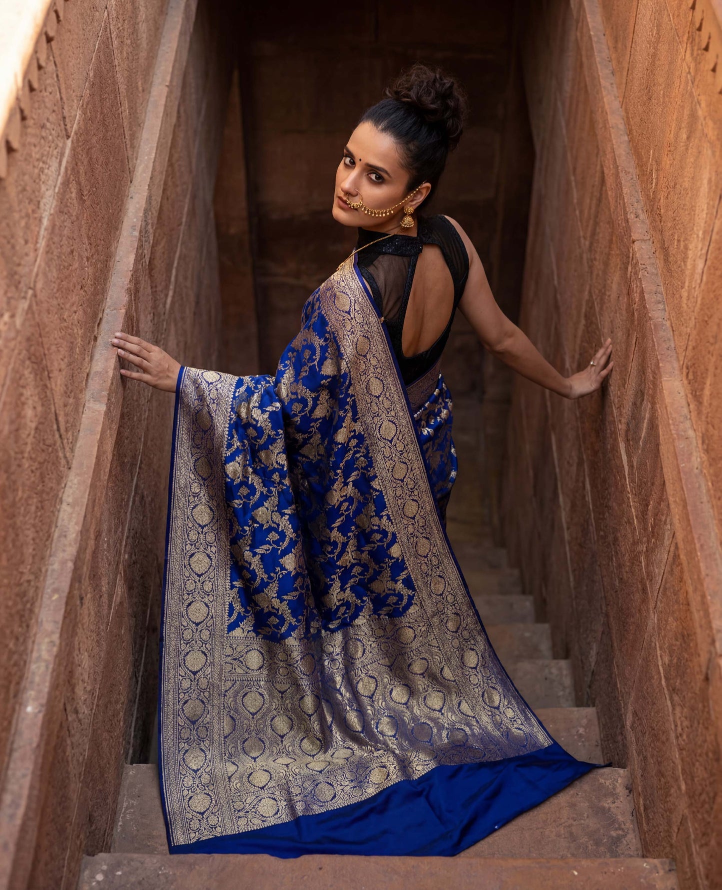 “Neel” Blue Pure Katan Silk Banarasi Handloom Saree