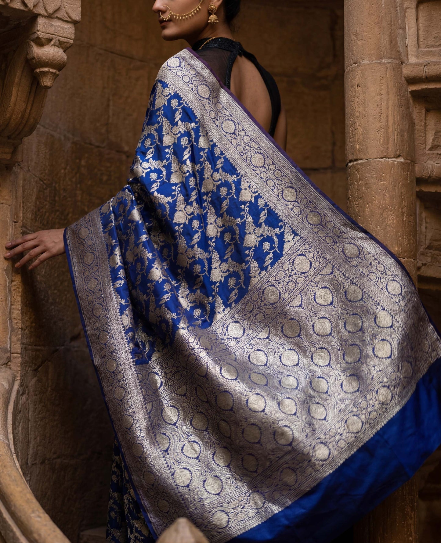“Neel” Blue Pure Katan Silk Banarasi Handloom Saree