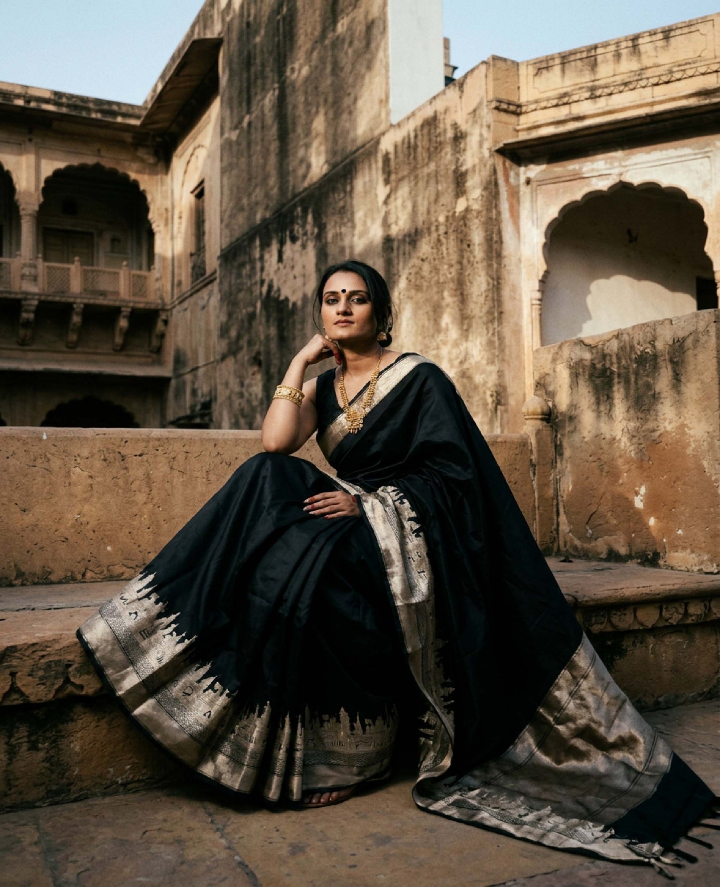 “Nisha” Black Pure Katan Silk Banarasi Handloom Saree